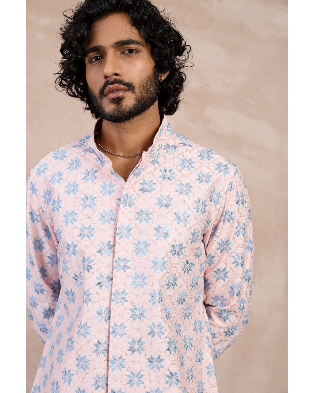 Powder Pink Blue Kairos Foe Kurta Set