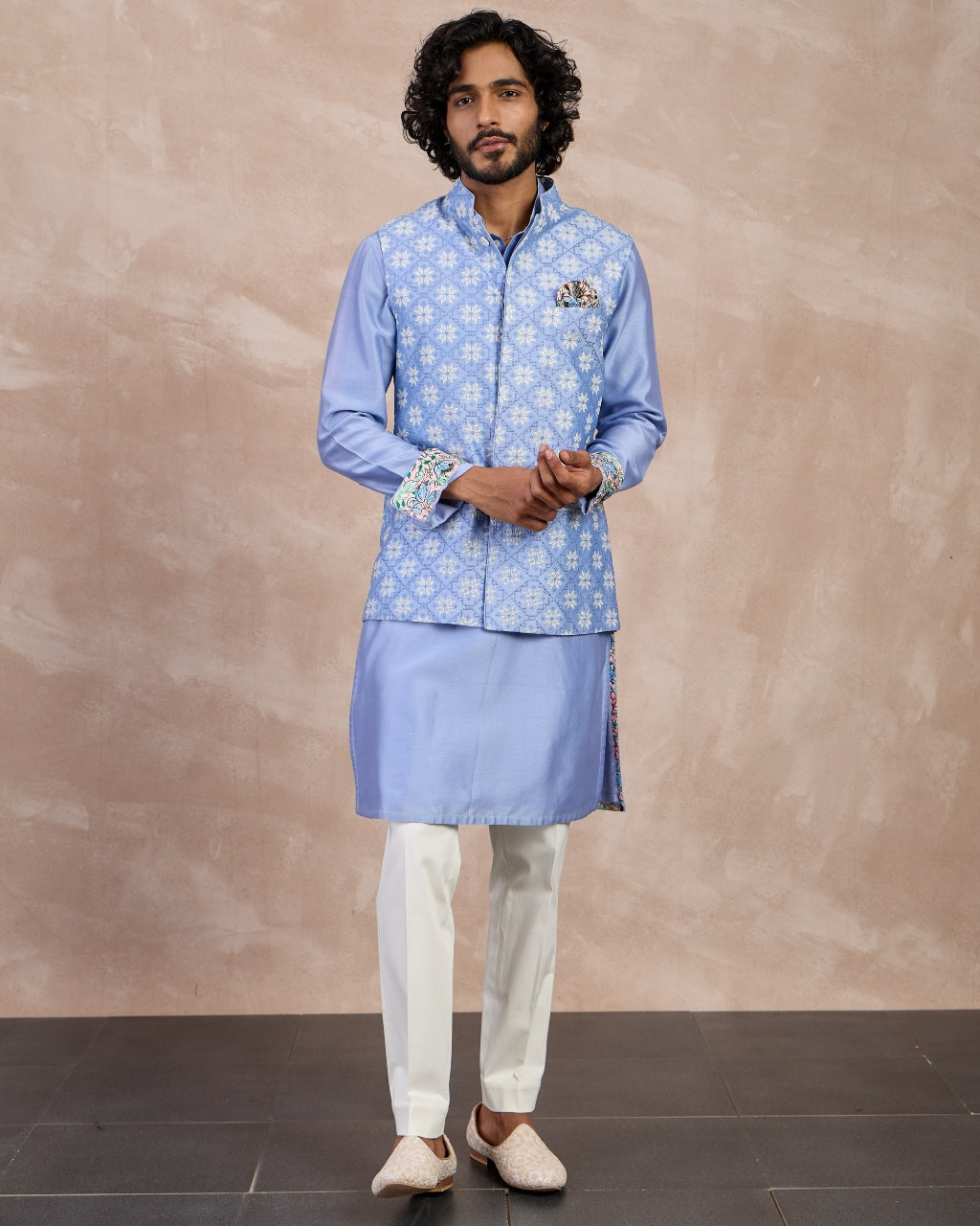 Persian Violet Plain Chanderi Straight Kurta Set