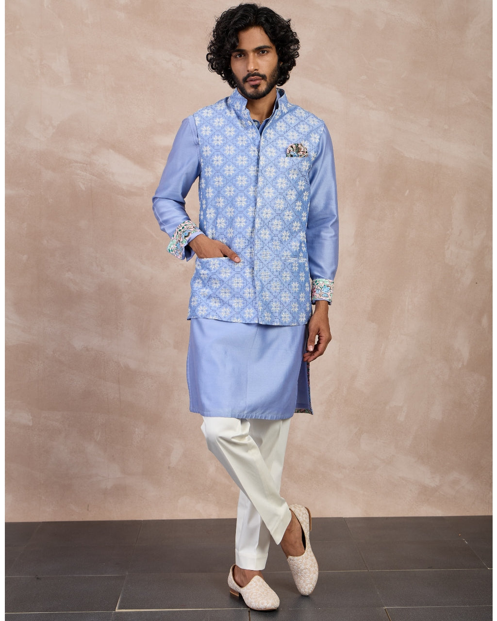 Persian Violet Plain Chanderi Straight Kurta Set