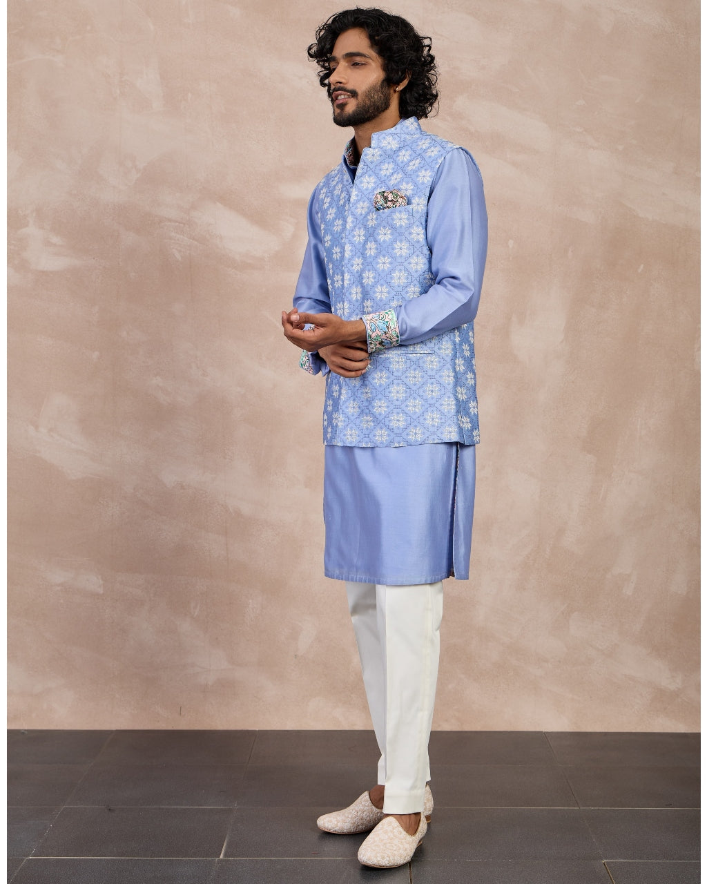 Persian Violet Plain Chanderi Straight Kurta Set