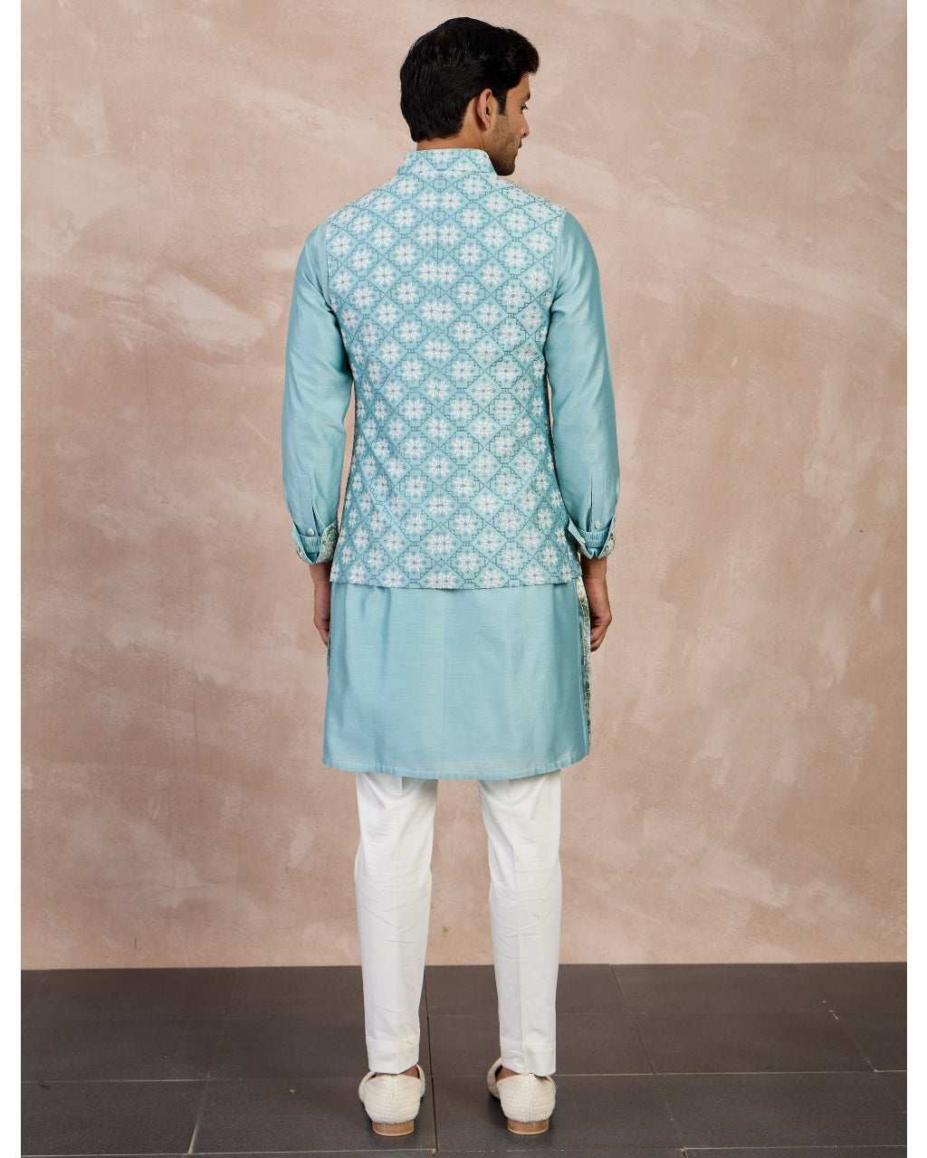 Dull Turquoise Plain Chanderi Straight Kurta Set