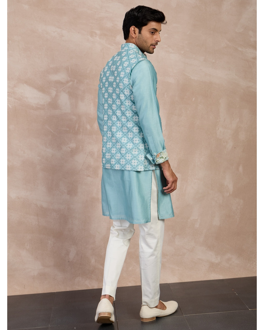 Dull Turquoise Plain Chanderi Straight Kurta Set