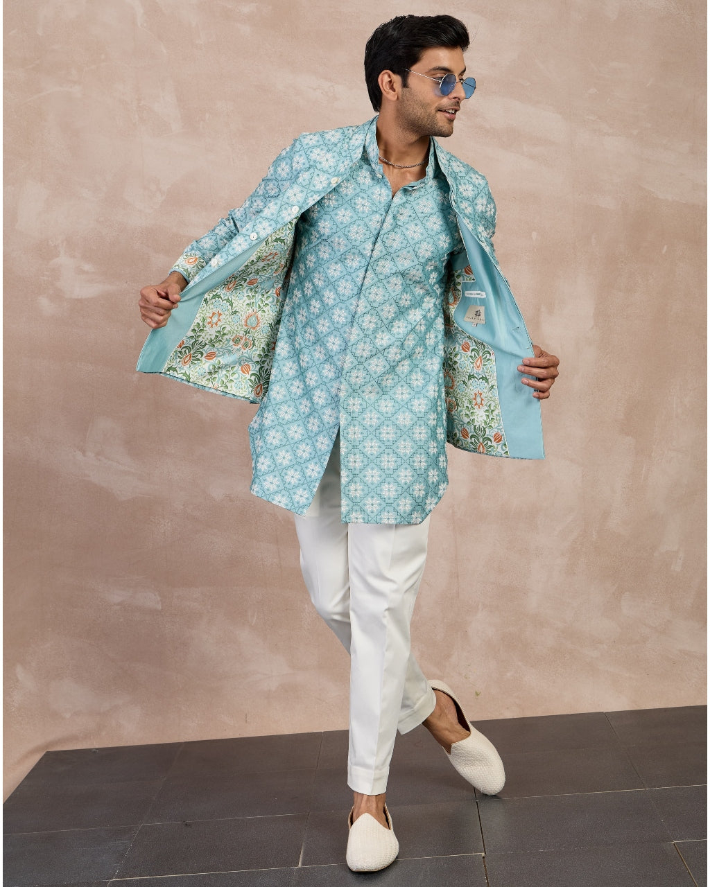 Dull Turquoise Kairos Front Open Degut Kurta Set