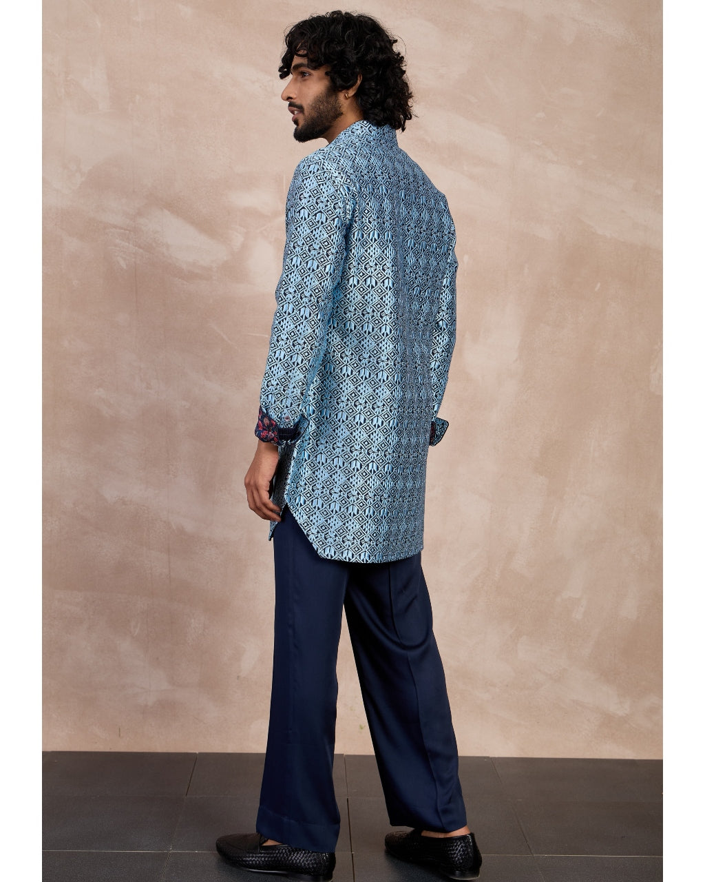 Navy Teal Maze Foe Kurta Set