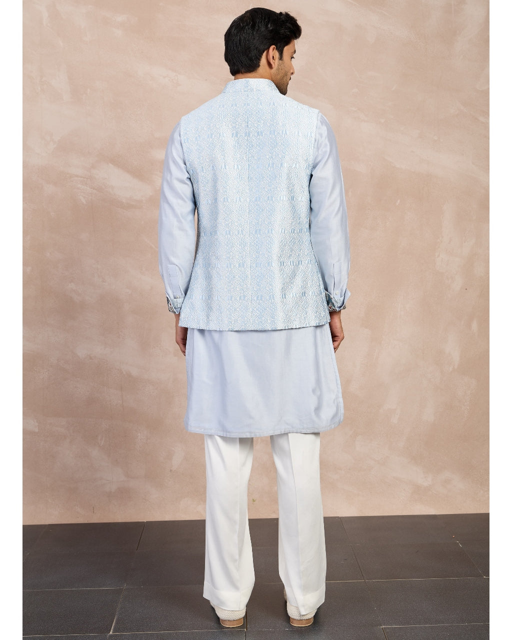 Powder Blue Plain Chanderi Straight Kurta Set