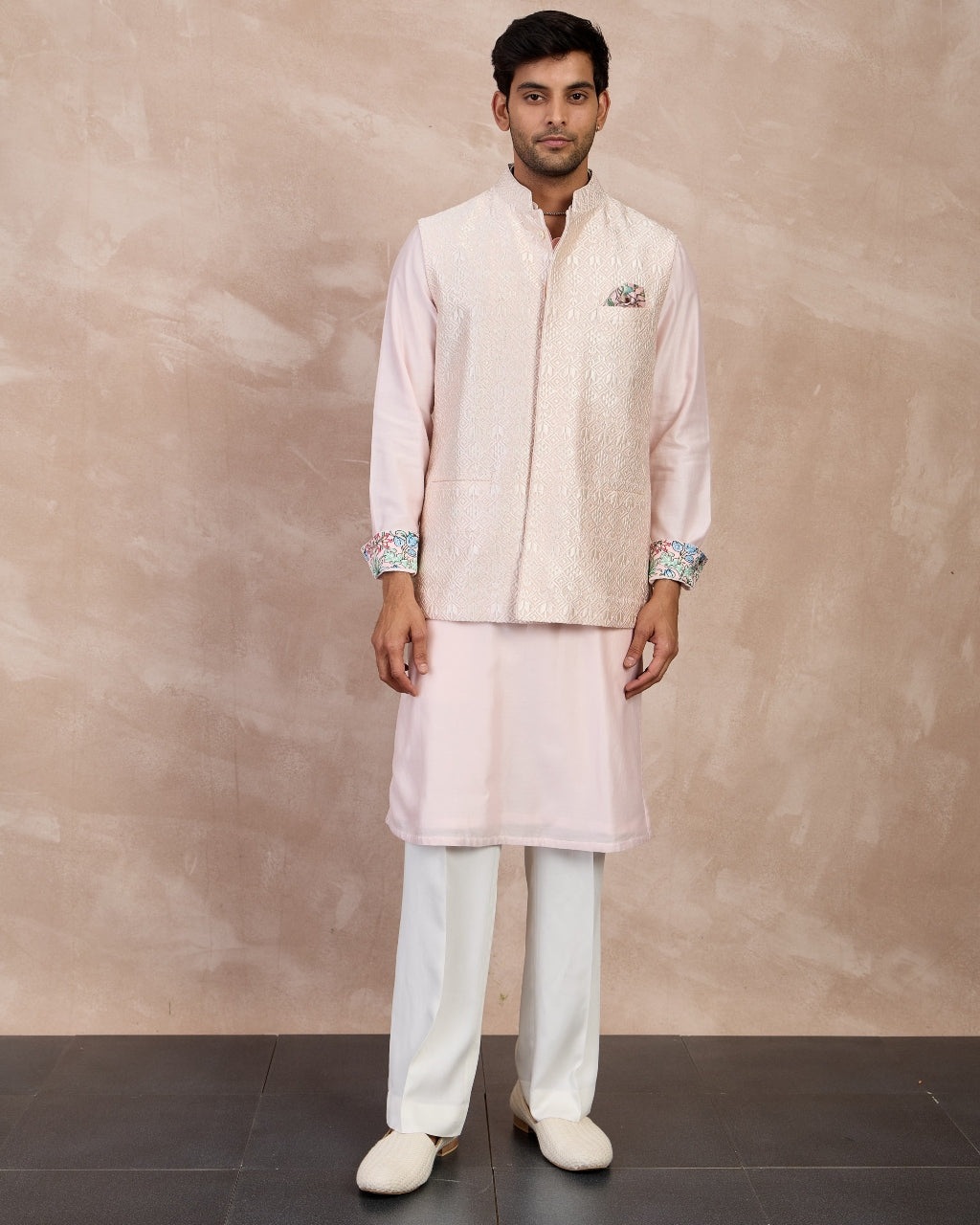 Powder Pink Plain Chanderi Straight Kurta Set