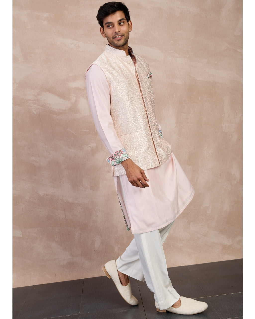 Powder Pink Plain Chanderi Straight Kurta Set