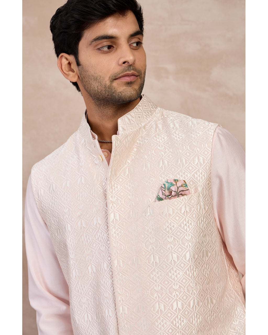 Powder Pink Plain Chanderi Straight Kurta Set