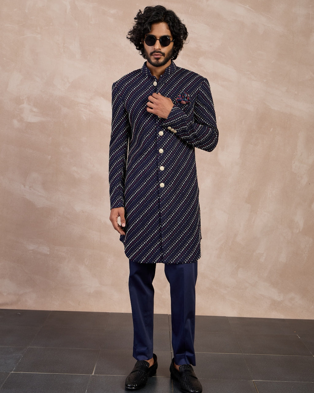 Navy Nerds Edge cut Achkan Set