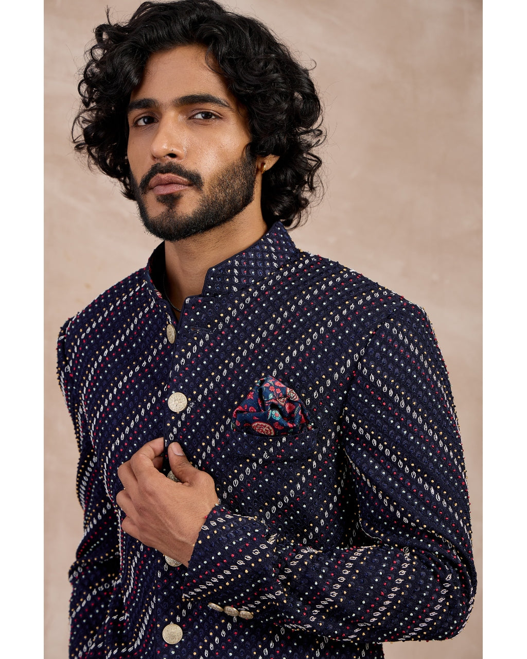 Navy Nerds Edge cut Achkan Set