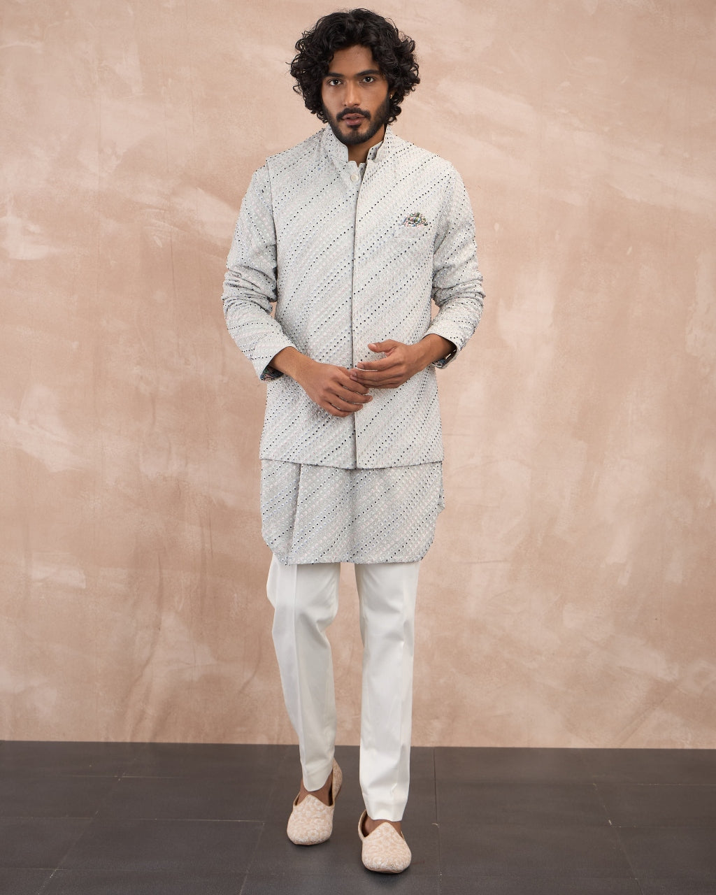 Ice Grey Nerds Kora Nehru Jacket Set