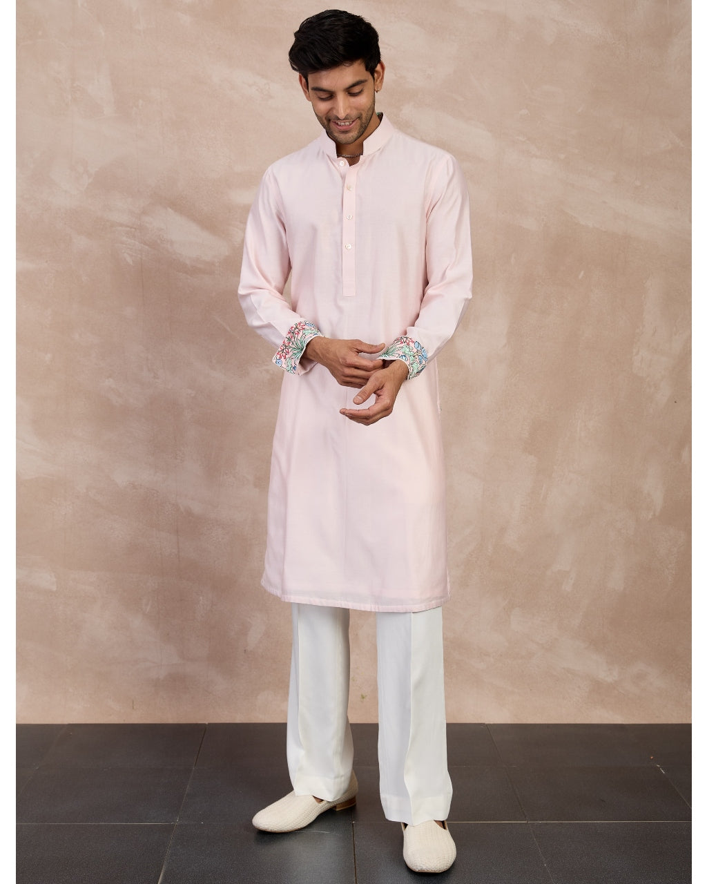 Powder Pink Plain Chanderi Straight Kurta Set