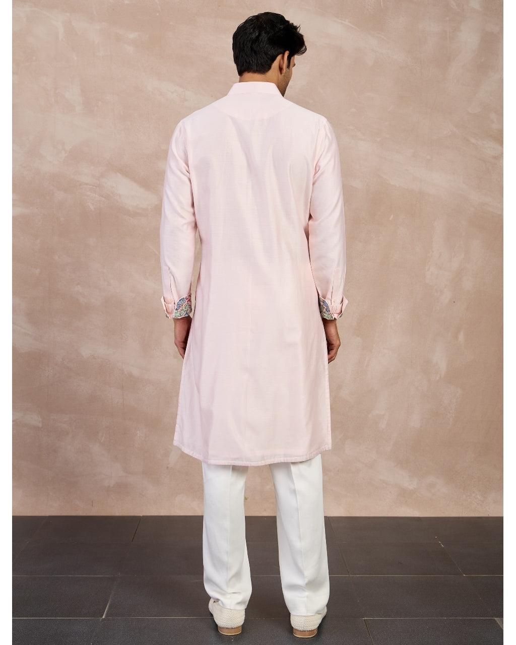 Powder Pink Plain Chanderi Straight Kurta Set