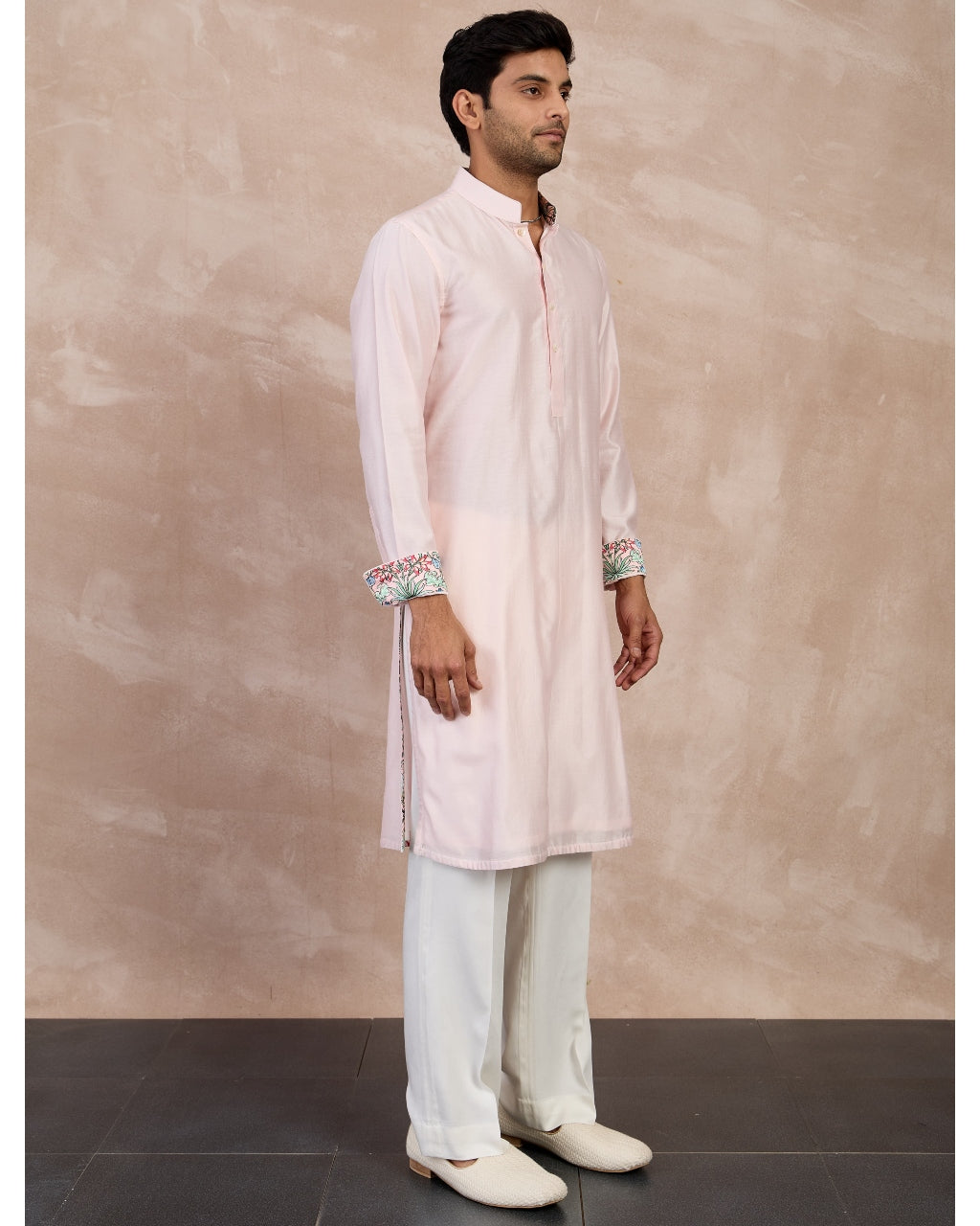 Powder Pink Plain Chanderi Straight Kurta Set