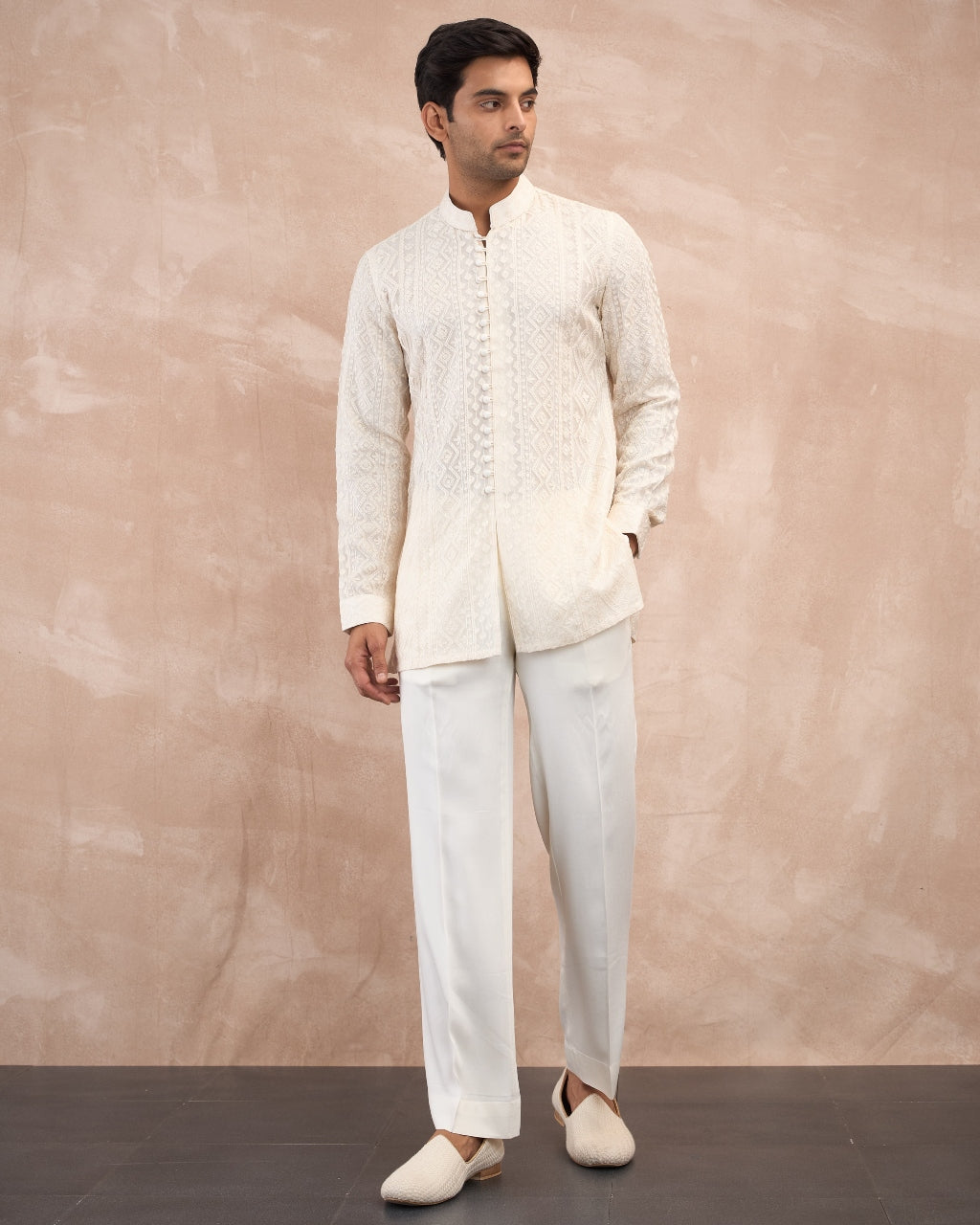 Ivory Vertical Aari Flb Kurta Shirt Set