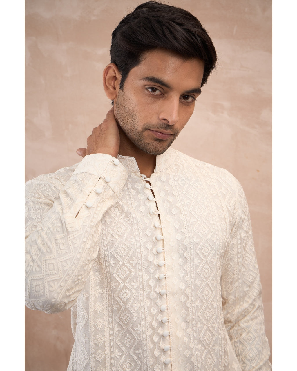 Ivory Vertical Aari Flb Kurta Shirt Set