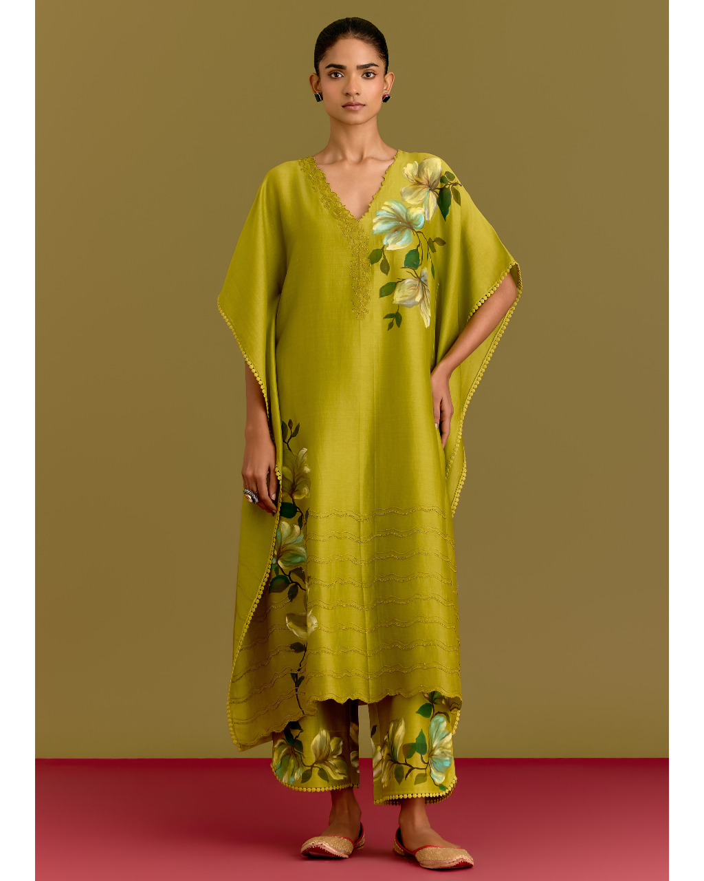 Green Handpaint Kaftan Set