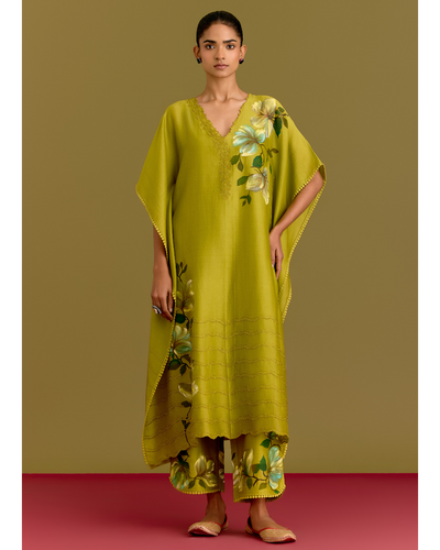 Green Handpaint Kaftan Set