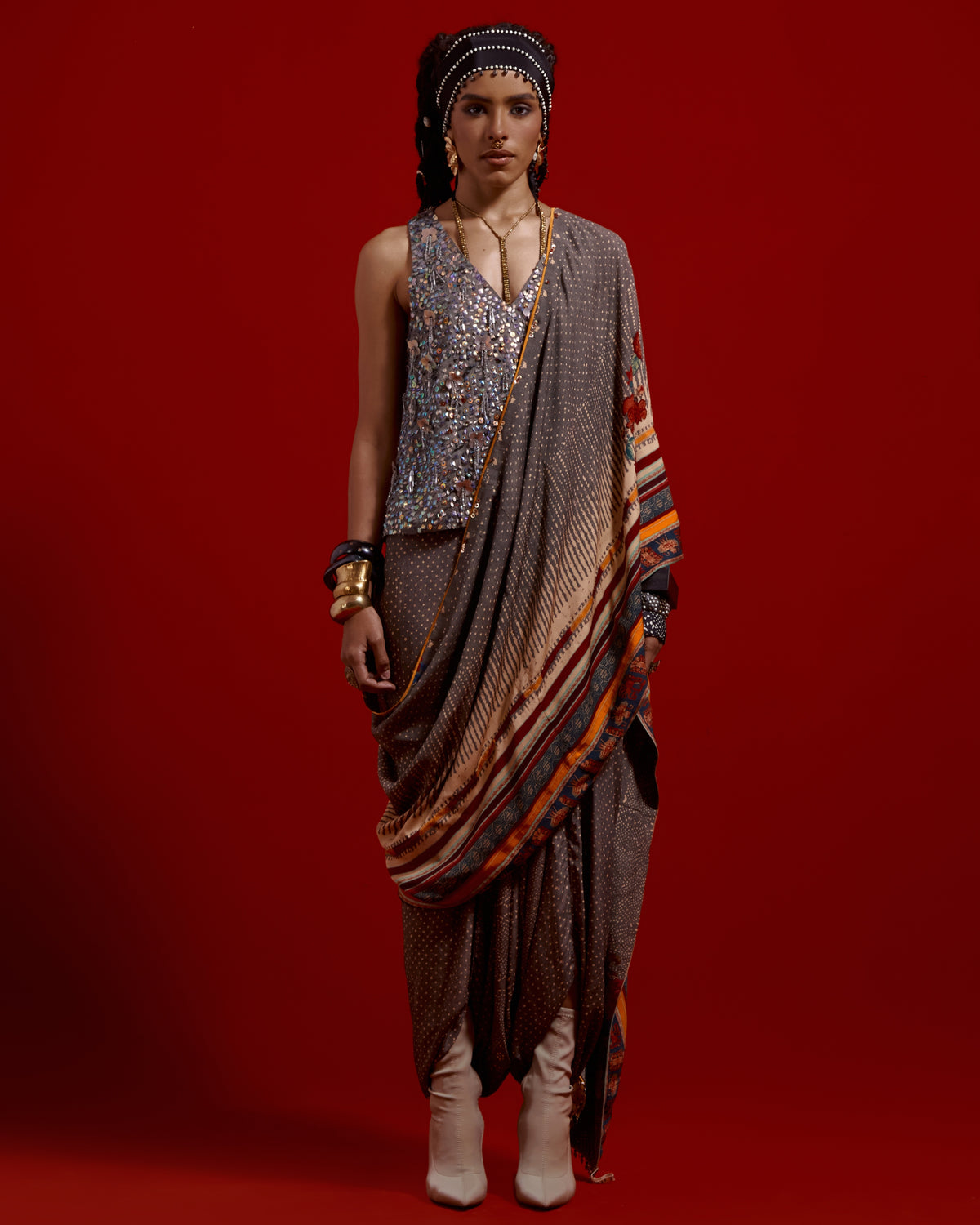 Sadhvi Draped Sari Top Set