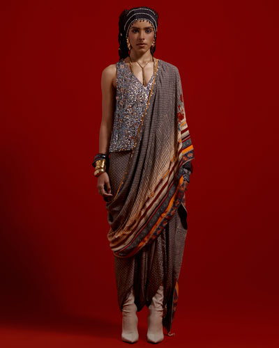 Sadhvi Draped Sari Top Set