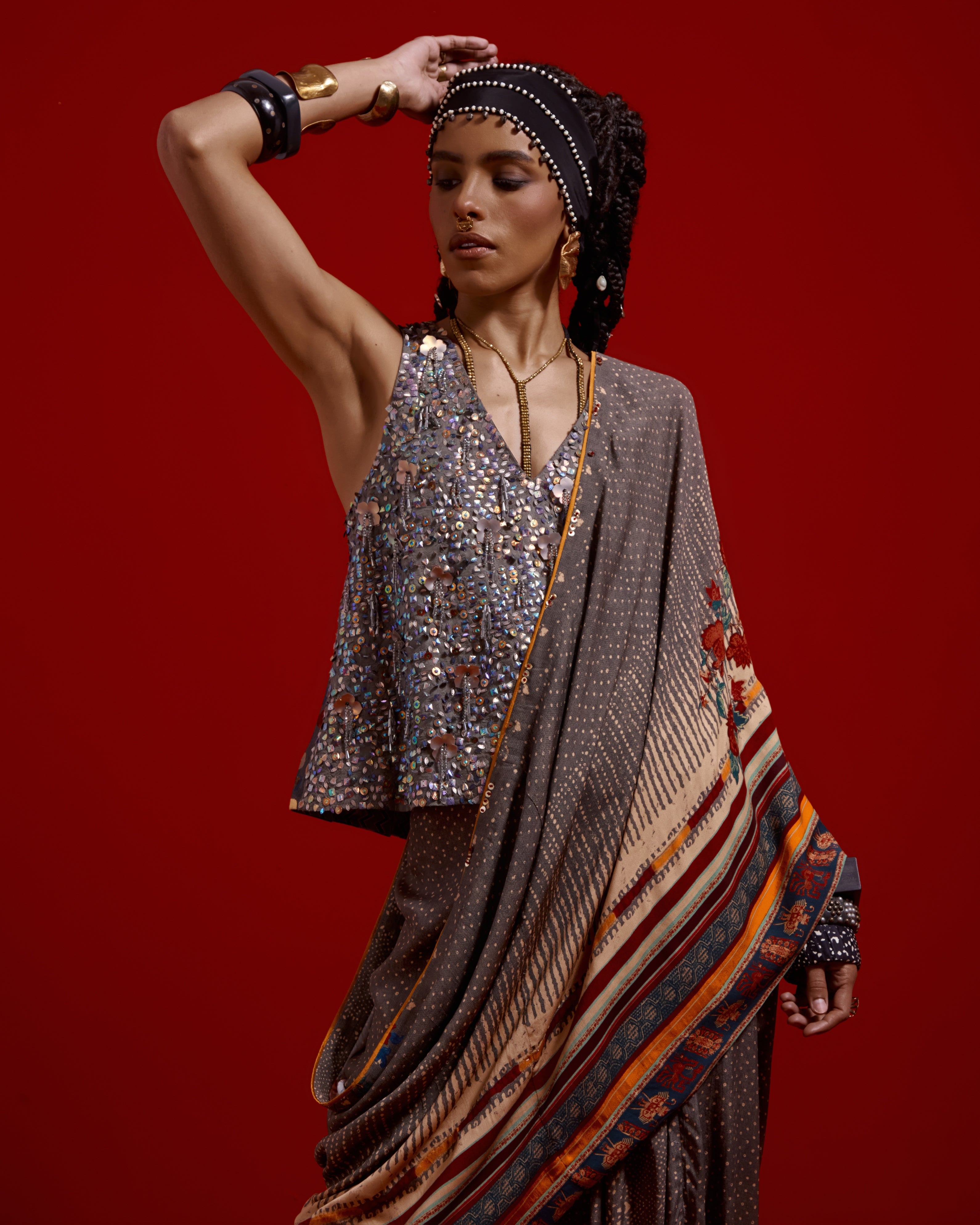 Sadhvi Draped Sari Top Set