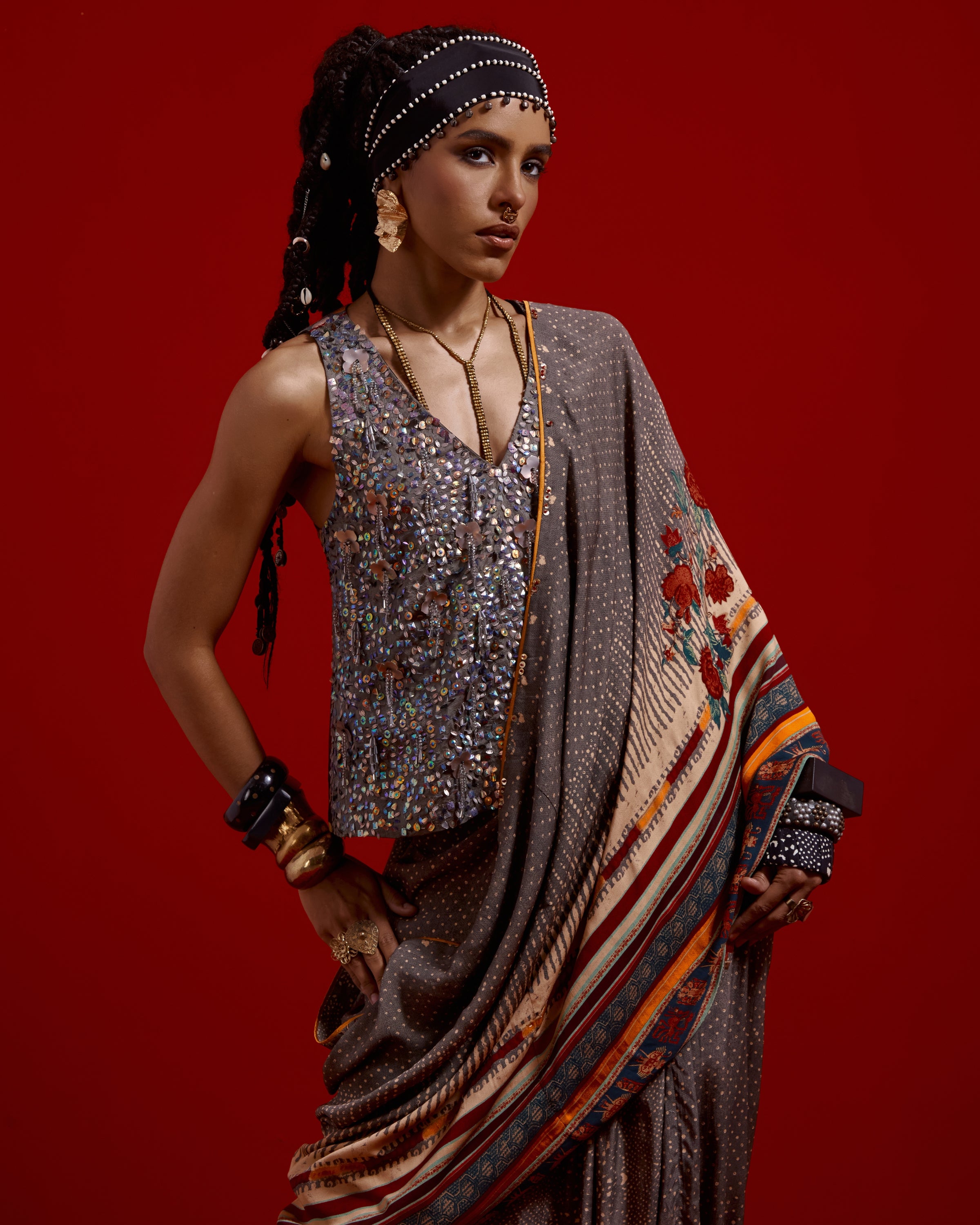Sadhvi Draped Sari Top Set
