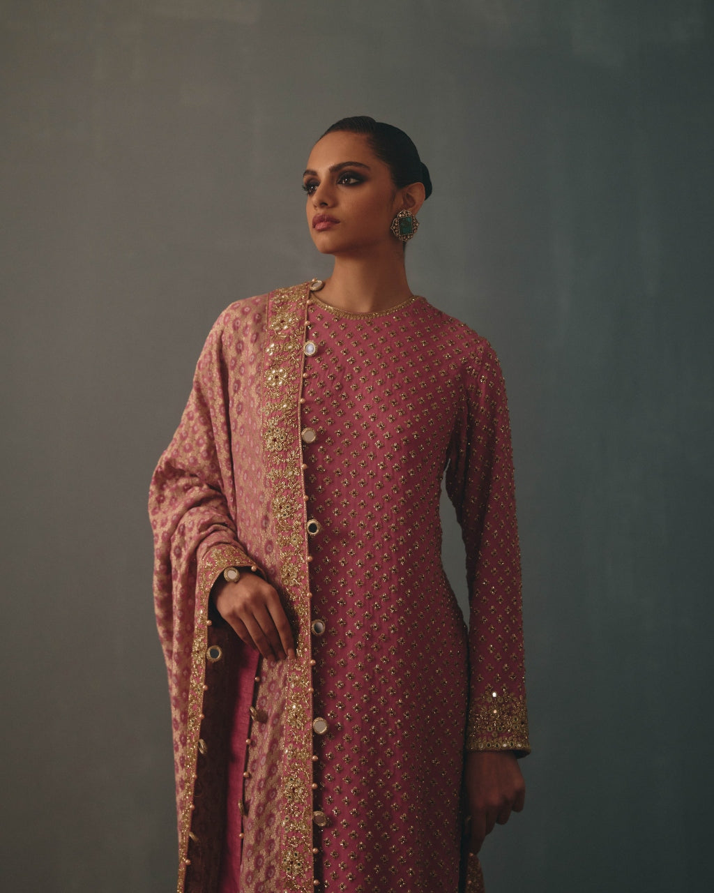 Mauve Hand Embroidered Star Kurta Set