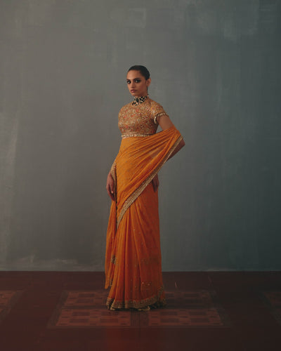 Mango & Pani Gold Hand Embroidered Sari Set