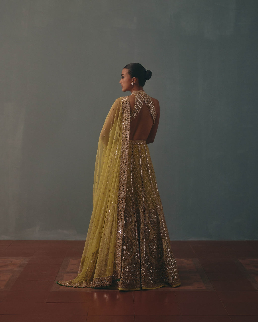 Lime Green Net Embroidered Lehenga & Blouse Set