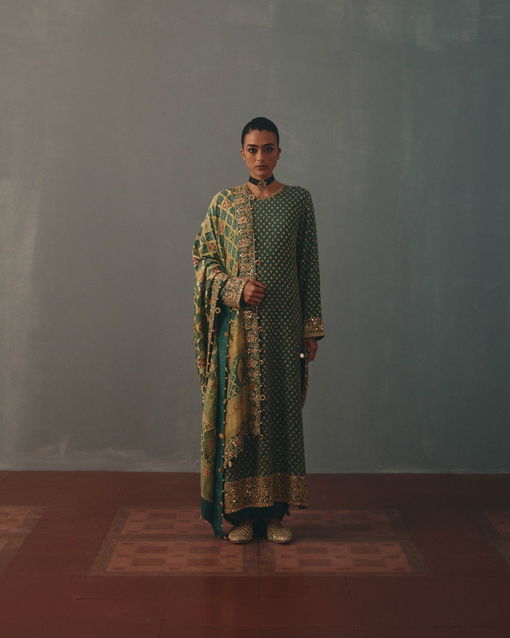 Moss Green Hand Embroidered Star Kurta Set