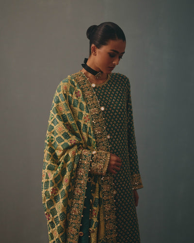 Moss Green Hand Embroidered Star Kurta Set