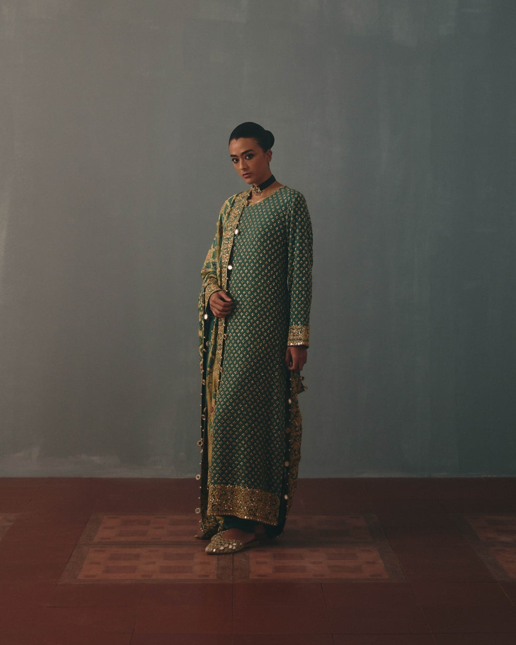 Moss Green Hand Embroidered Star Kurta Set