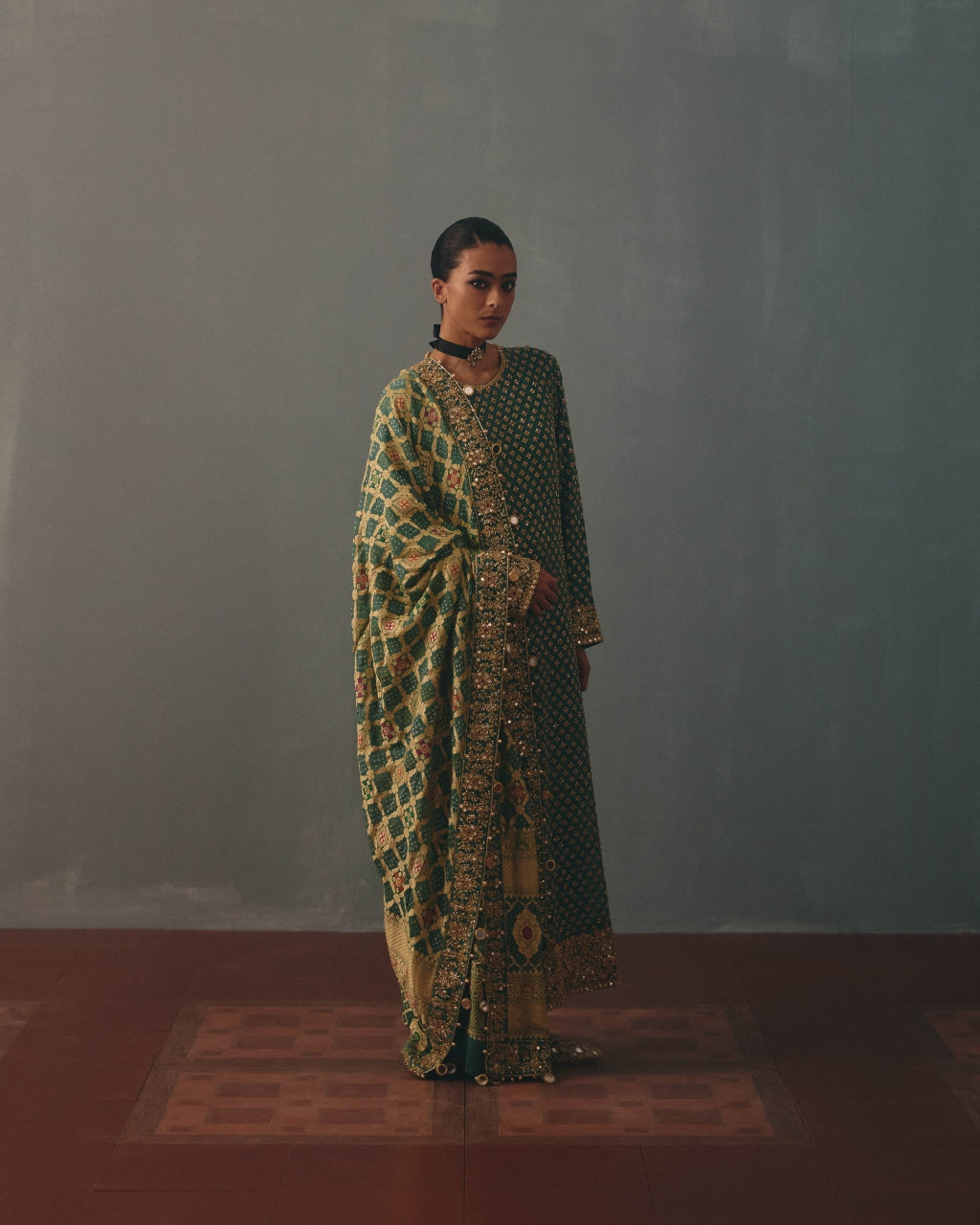 Moss Green Hand Embroidered Star Kurta Set