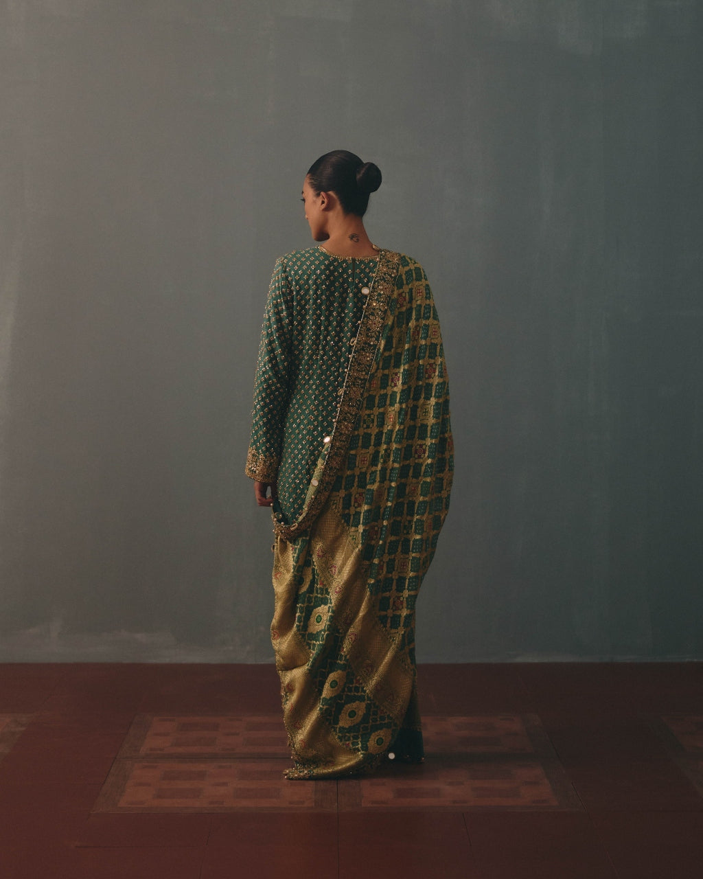 Moss Green Hand Embroidered Star Kurta Set