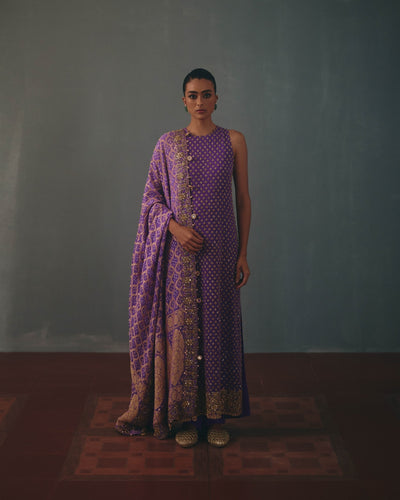 Purple Hand Embroidered Sleeveless Star Kurta Set