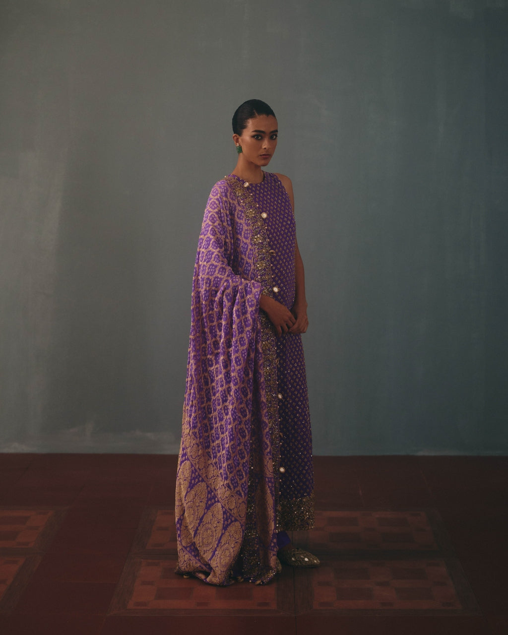 Purple Hand Embroidered Sleeveless Star Kurta Set