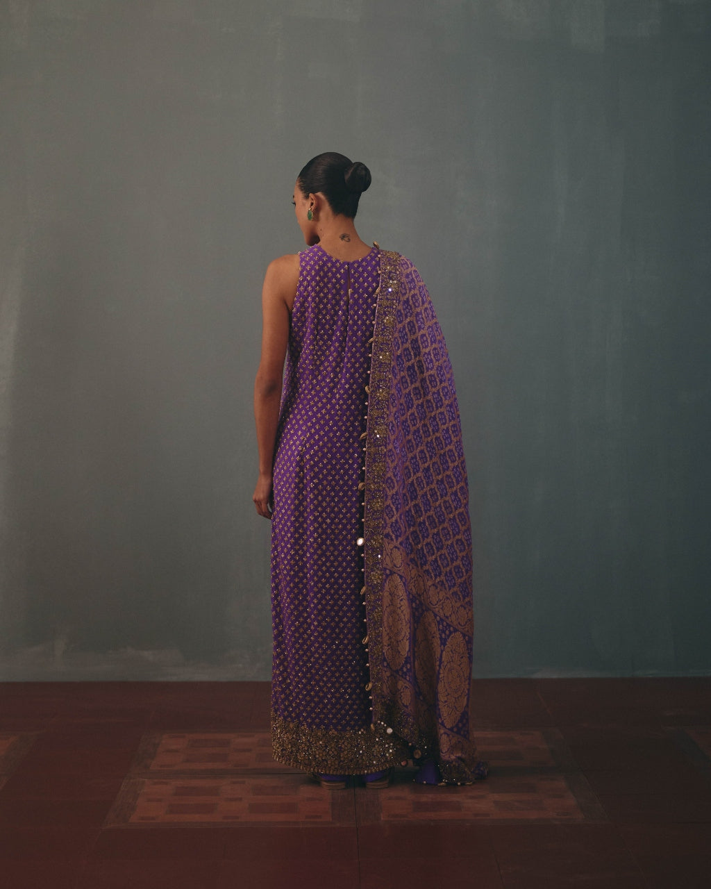 Purple Hand Embroidered Sleeveless Star Kurta Set