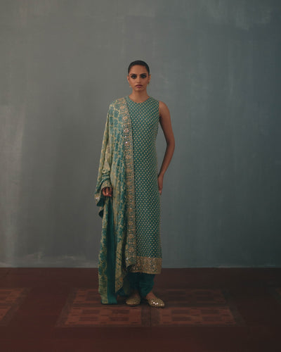 Ice Blue Hand Embroidered Sleeveless Star Kurta Set