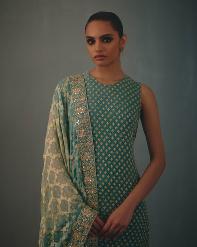 Ice Blue Hand Embroidered Sleeveless Star Kurta Set