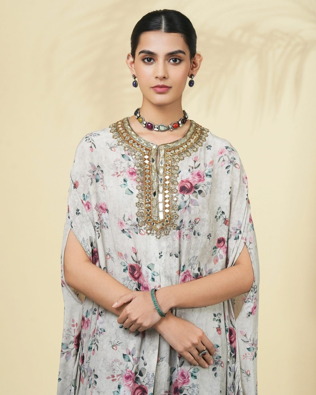 Rose Print Hand Embroidered Cape Set