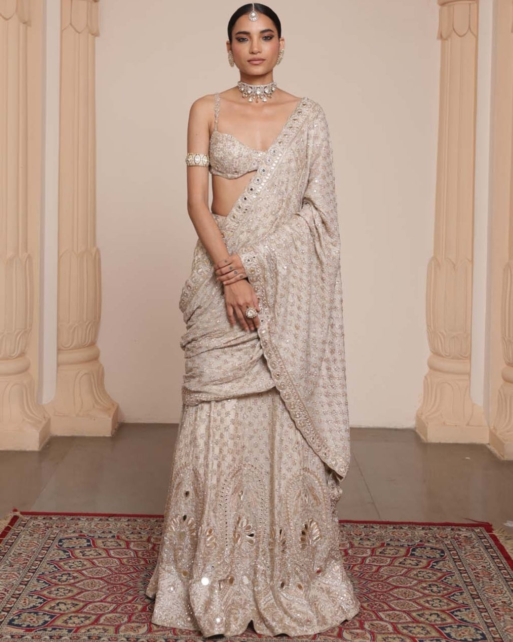 Rose Gold Silk Tissue Sari Set