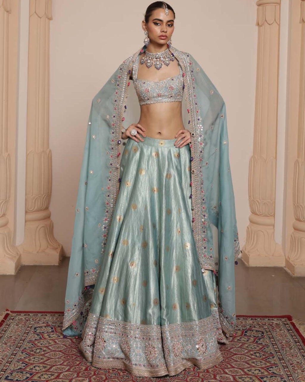 Ice Blue Banarasi Lehenga Set