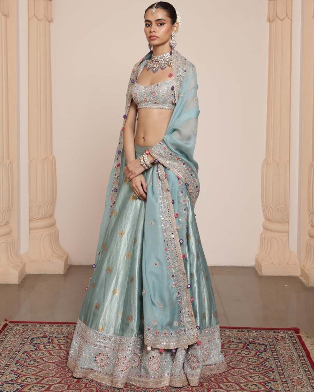 Ice Blue Banarasi Lehenga Set