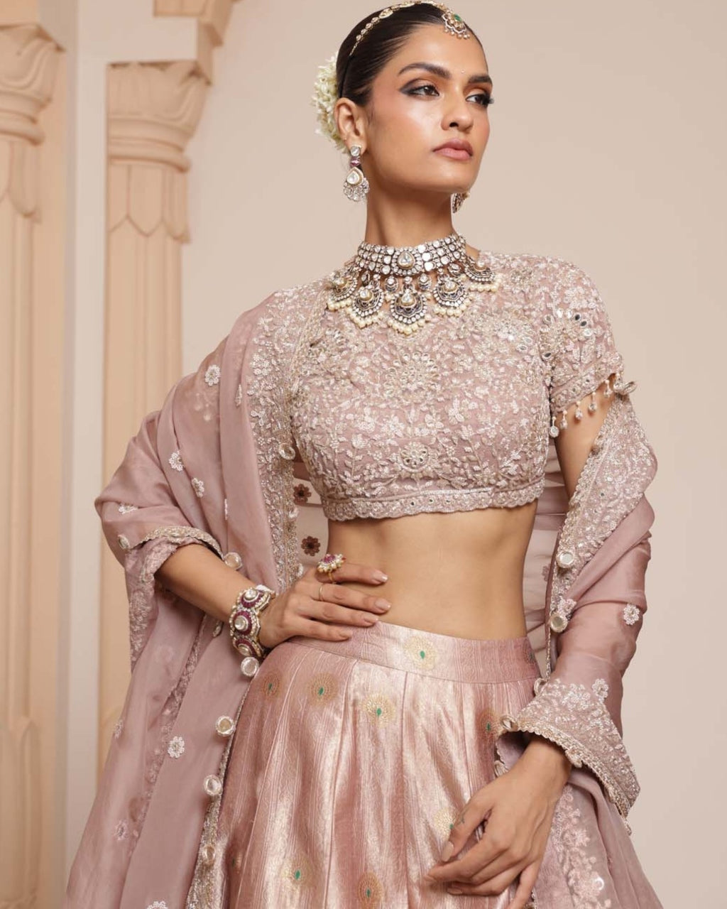 Mauve Pink Banarasi Lehenga Set