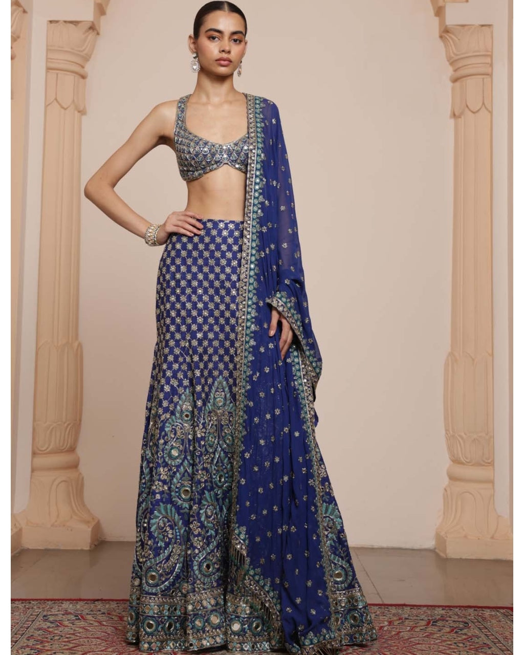 Blue Paisley Mirror Lehenga Set