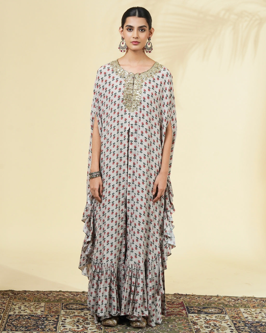 Rose Butti Print Hand Embroidered Cape Set