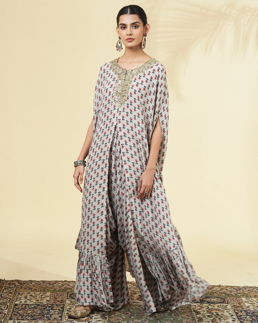Rose Butti Print Hand Embroidered Cape Set