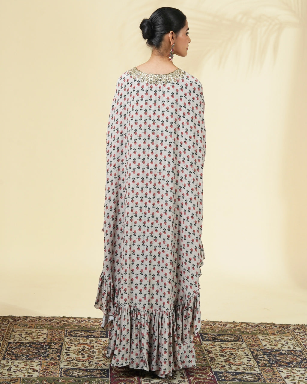 Rose Butti Print Hand Embroidered Cape Set