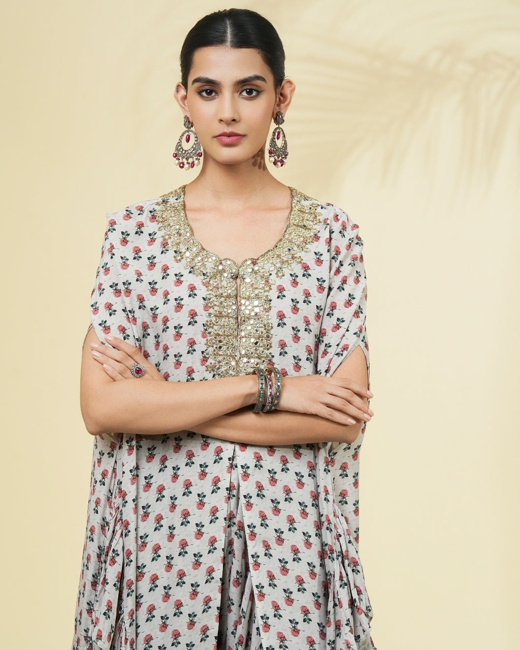 Rose Butti Print Hand Embroidered Cape Set