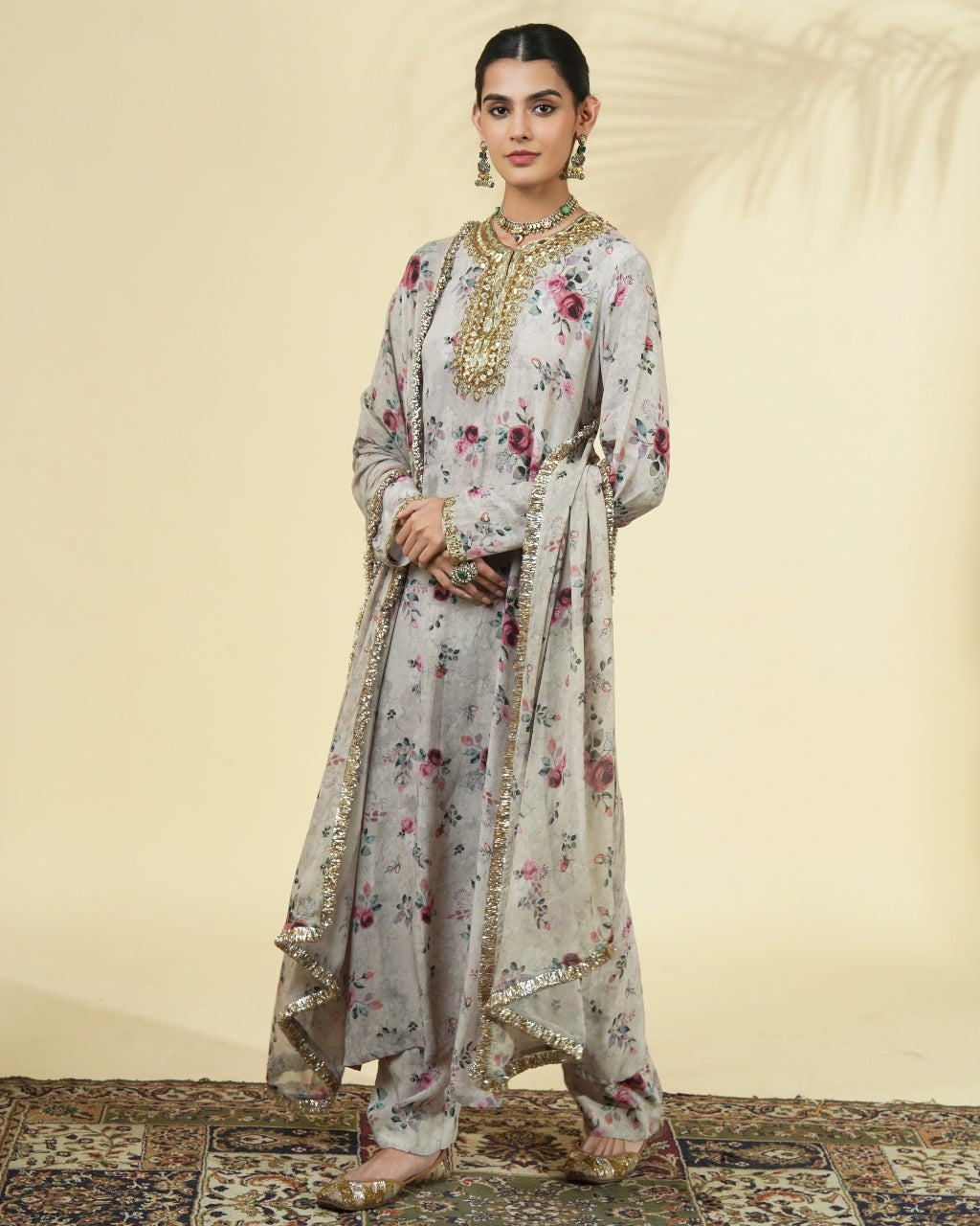 Vintage Rose Print Long Kurta Set